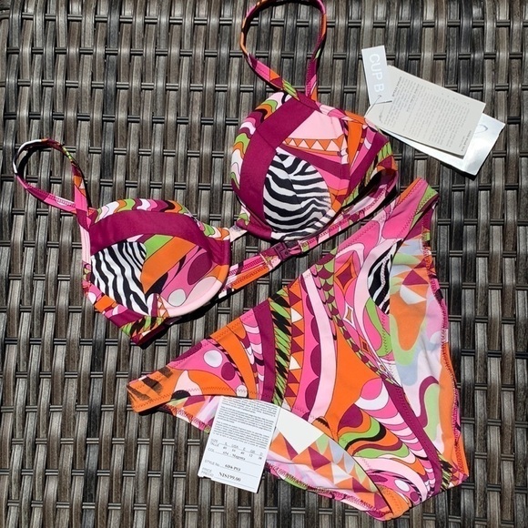 𝅺gottex Silver Magenta Mixed Graphic Print Bikini - Picture 1 of 16